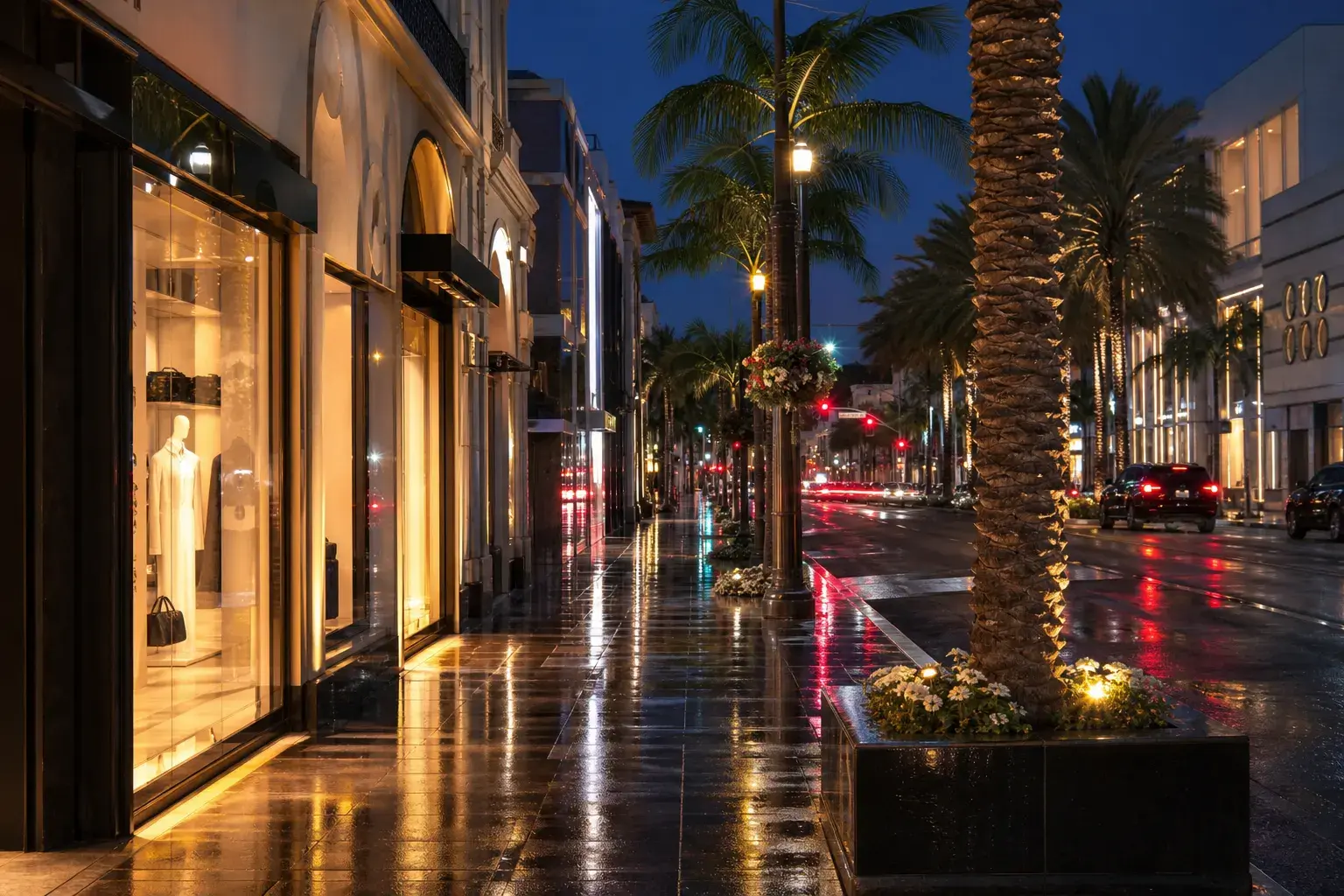Glamorous Beverly Hills evening street for Brazilian Butt Lift lifestyle context | SurgiSculpt®