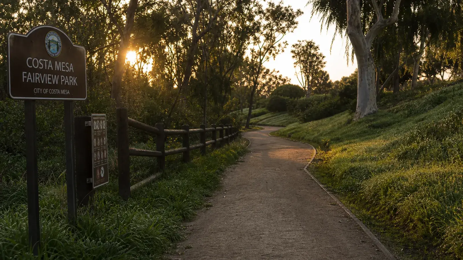Dawn park trail in suburban Costa Mesa — gynecomastia lifestyle fitness context | SurgiSculpt®