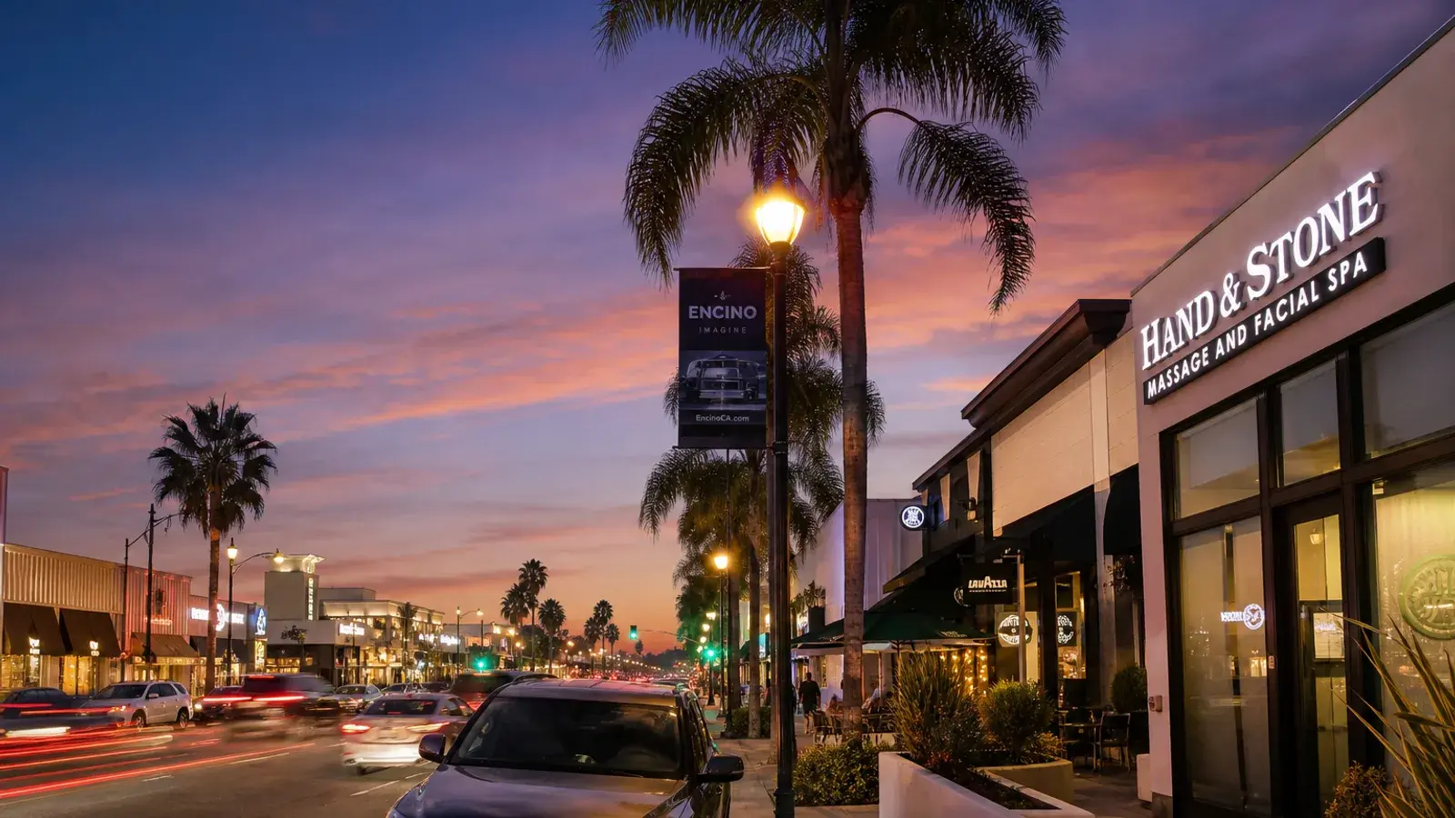 Encino Ventura Boulevard evening streetscape — Brazilian Butt Lift lifestyle | SurgiSculpt®