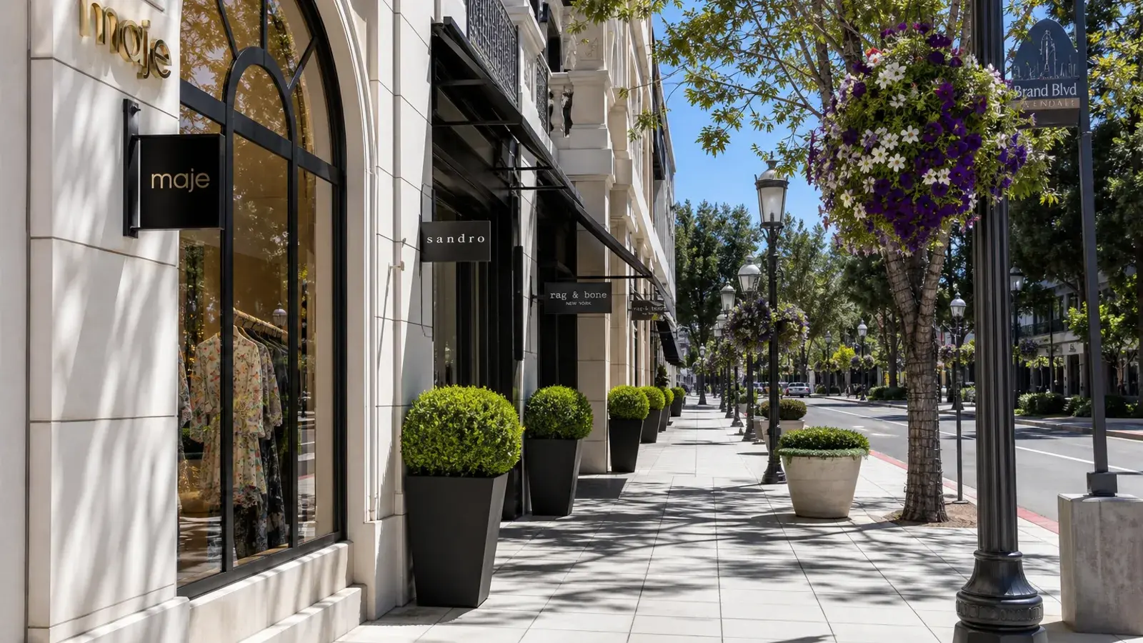 Elegant Brand Boulevard boutique street in Glendale daylight — implant sizing lifestyle | SurgiSculpt®