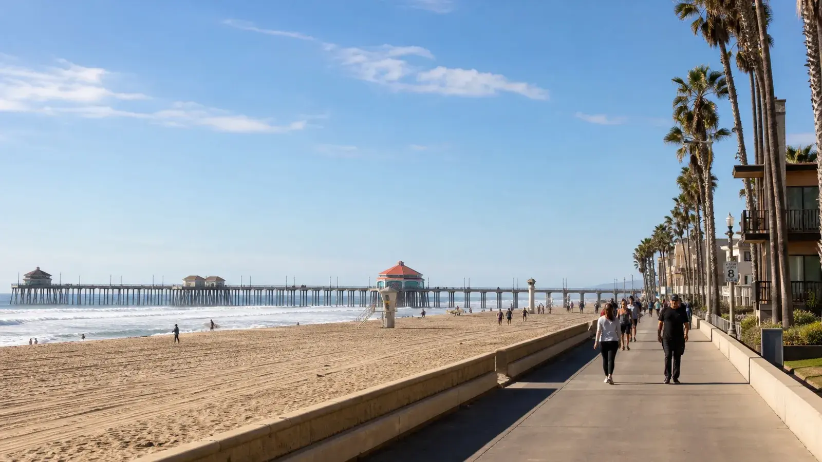 Huntington Beach shoreline path with pier in distance — tummy tuck lifestyle | SurgiSculpt®