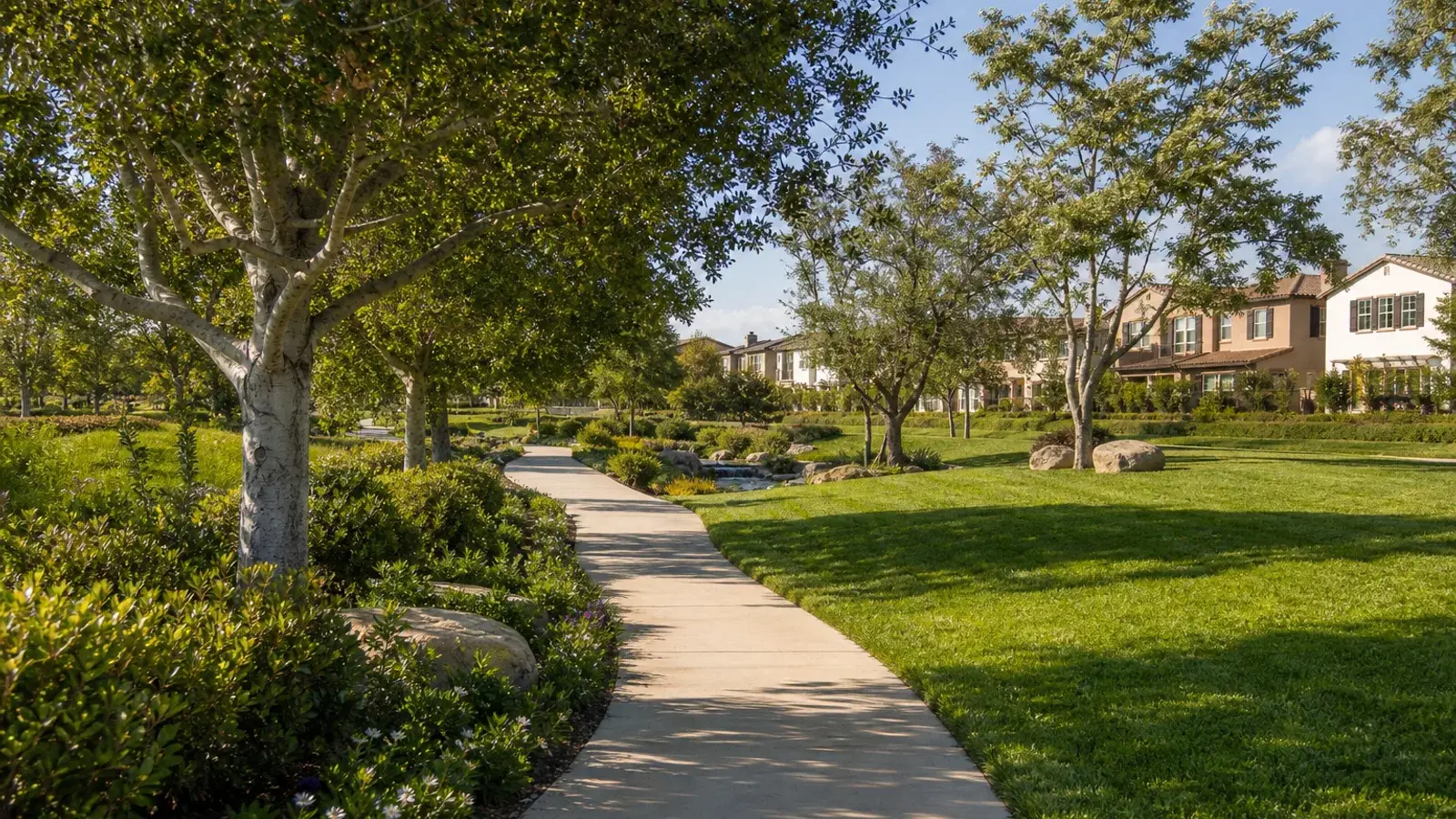 Landscaped Irvine residential greenbelt path — BBL lifestyle context | SurgiSculpt®