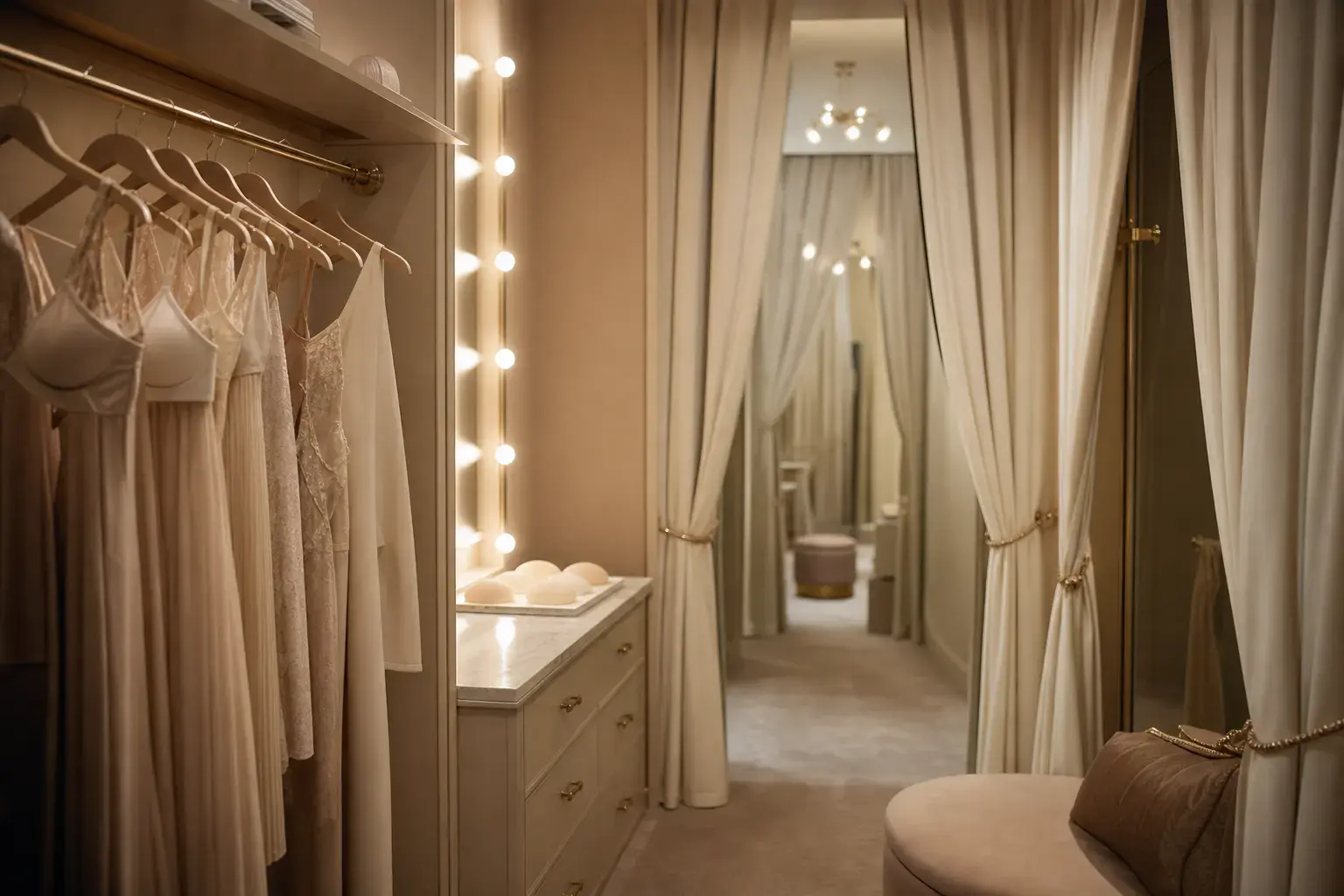 Boutique fitting-room light mood for breast implant sizing consultations in Los Angeles | SurgiSculpt®