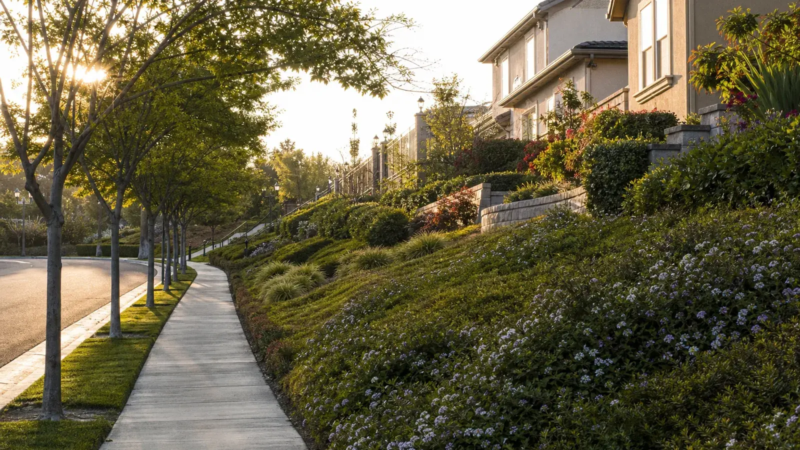 Quiet Mission Viejo hillside sidewalk morning — tummy tuck recovery mood | SurgiSculpt®