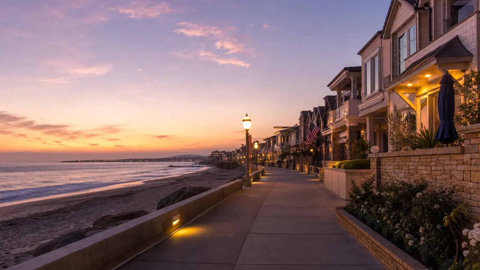 Newport Beach oceanfront boardwalk dusk — Brazilian Butt Lift lifestyle | SurgiSculpt®