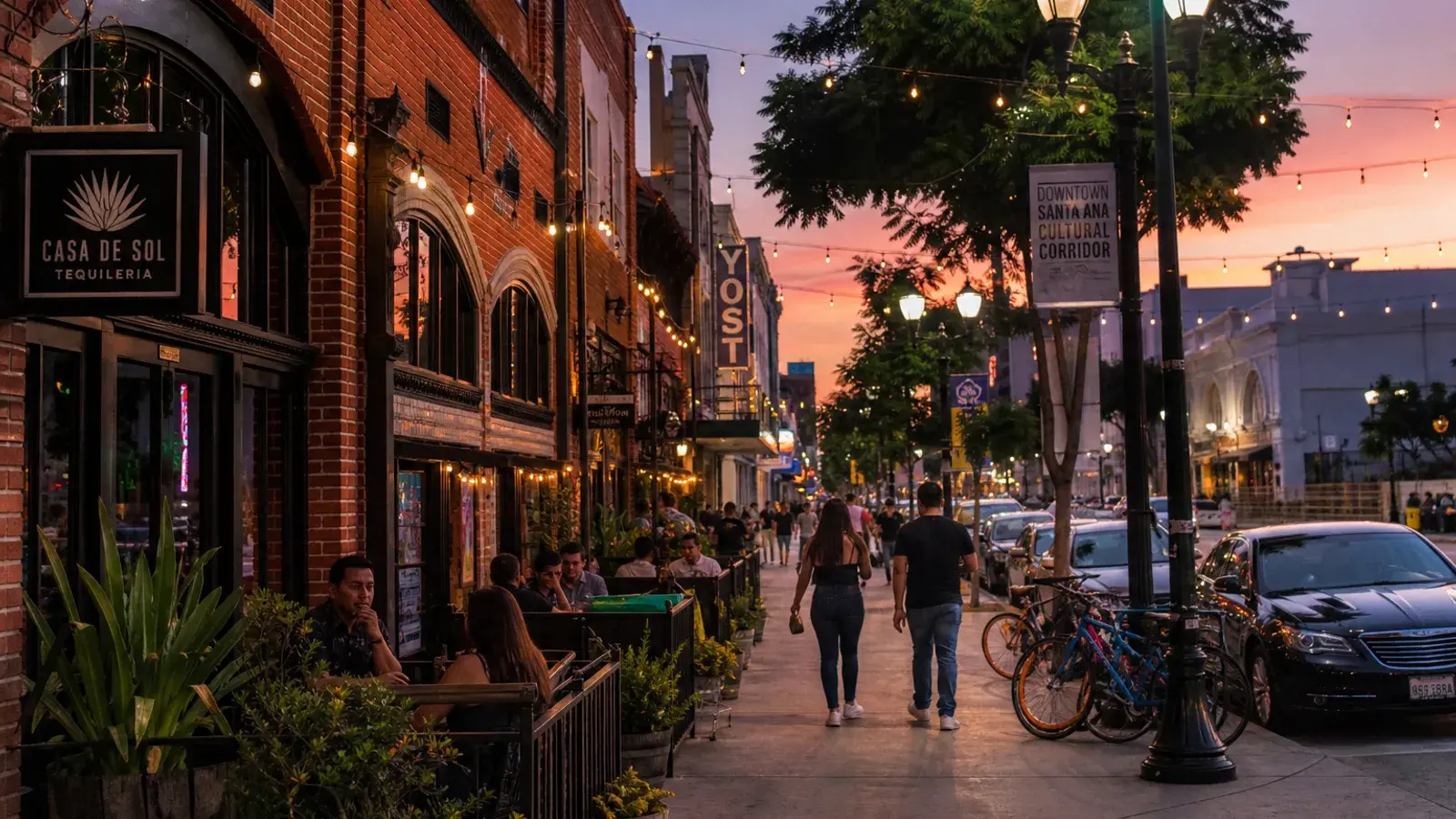 Santa Ana downtown cultural corridor evening streetscape — Brazilian Butt Lift lifestyle | SurgiSculpt®