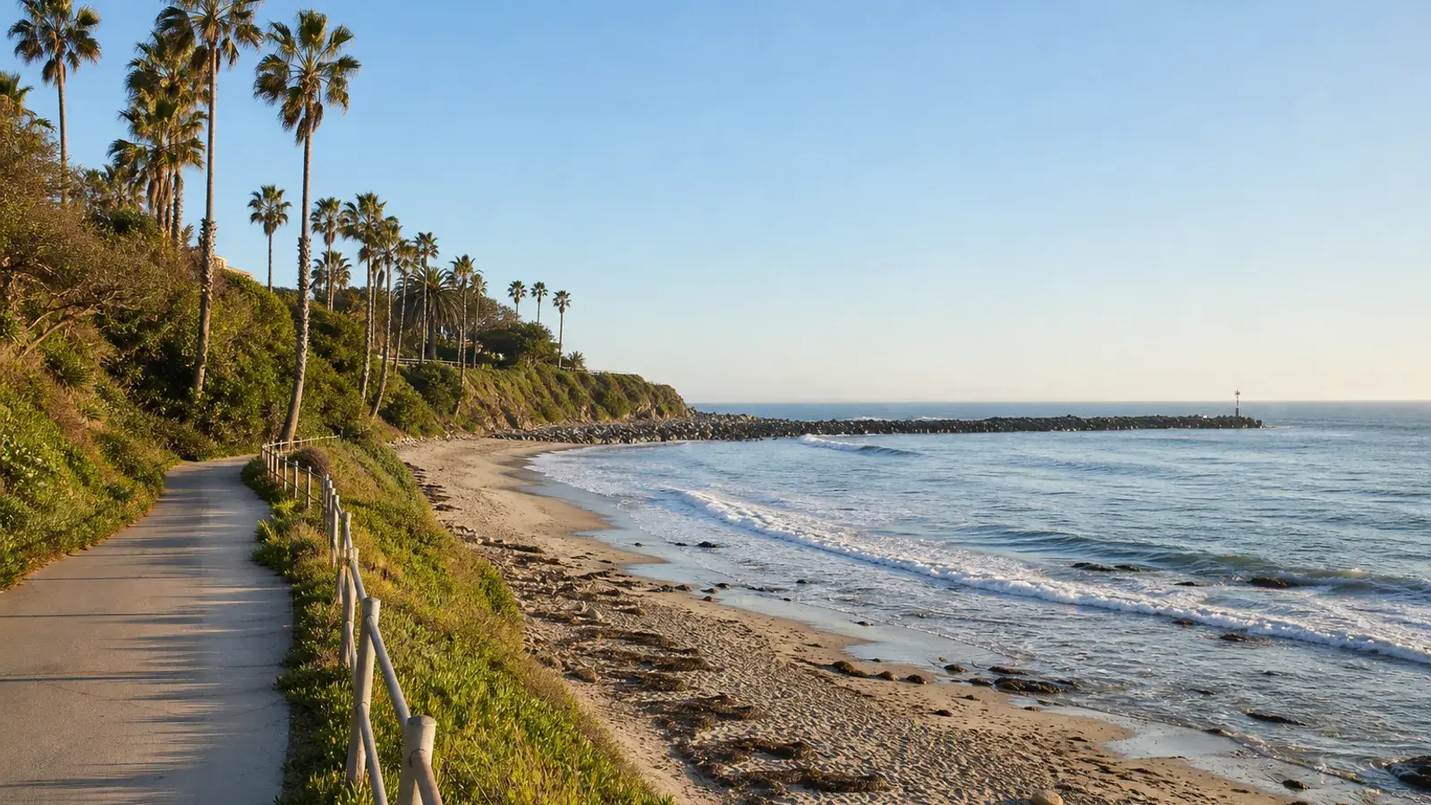 Cabrillo Beach shoreline path morning light — HD lipo San Pedro lifestyle | SurgiSculpt®