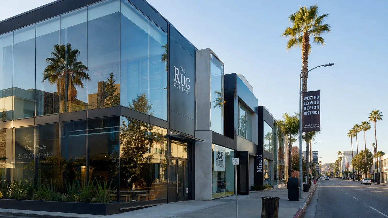 West Hollywood Design District streetscape with modern façades — HD lipo lifestyle | SurgiSculpt®