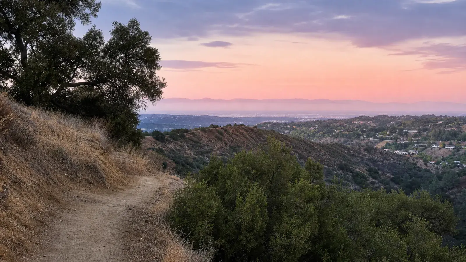 Dawn hillside trail near Woodland Hills oaks — gynecomastia fitness lifestyle | SurgiSculpt®