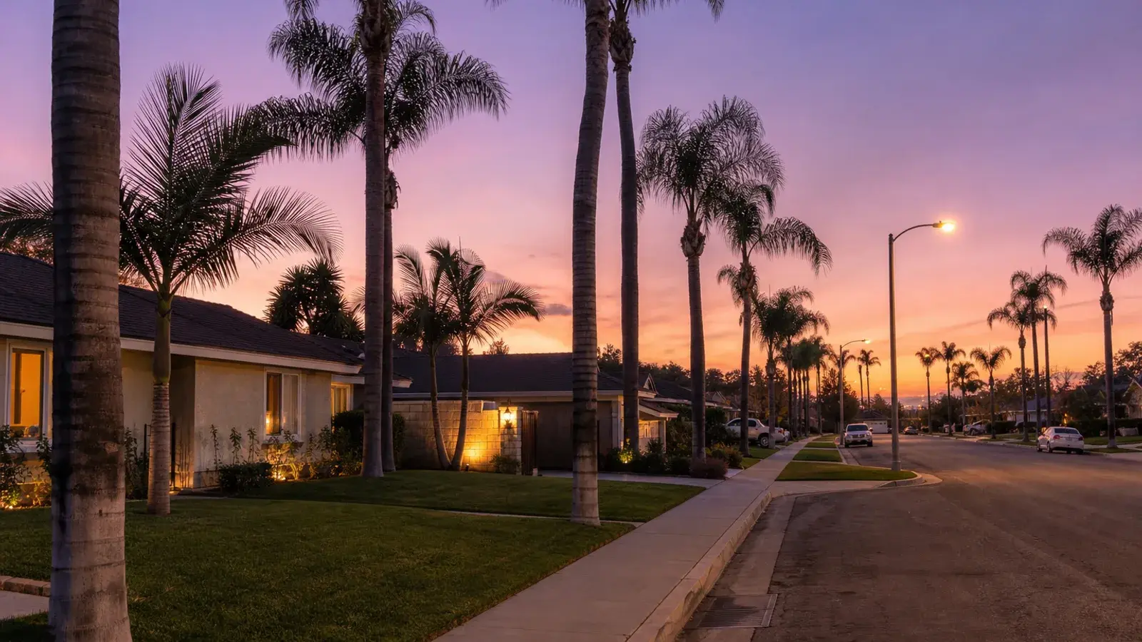 Anaheim residential palm streetscape at dusk — Brazilian Butt Lift lifestyle Anaheim residential palm streetscape at dusk — Brazilian Butt Lift lifestyle | SurgiSculpt®