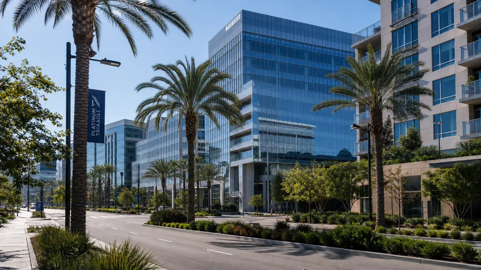 Modern Anaheim Platinum Triangle exterior boulevard with palms — discreet gynecomastia logistics Modern Anaheim Platinum Triangle exterior boulevard with palms — discreet gynecomastia logistics | SurgiSculpt®