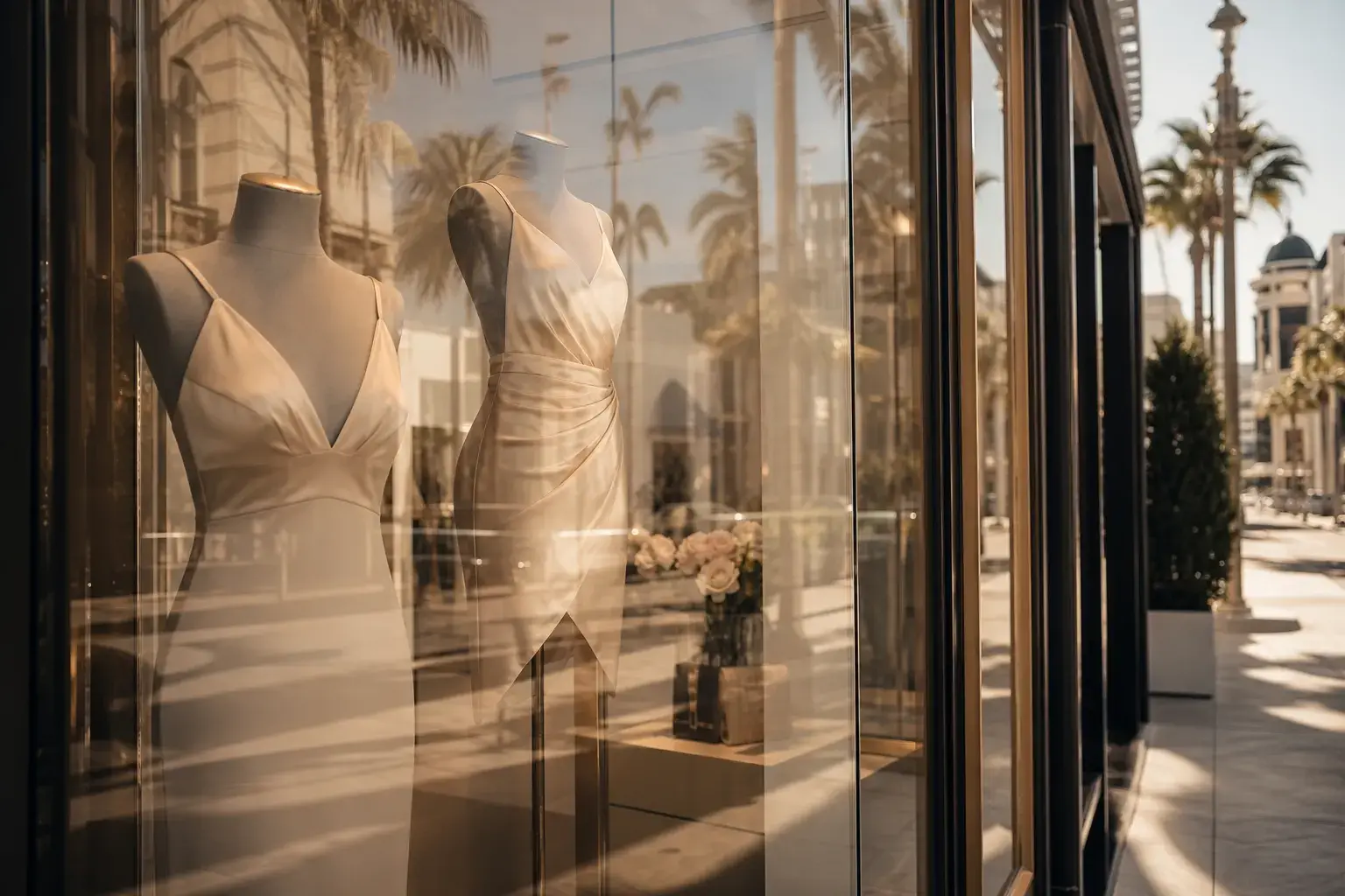 Beverly Hills boutique street reflections — breast augmentation lifestyle context Beverly Hills boutique street reflections — breast augmentation lifestyle context | SurgiSculpt®