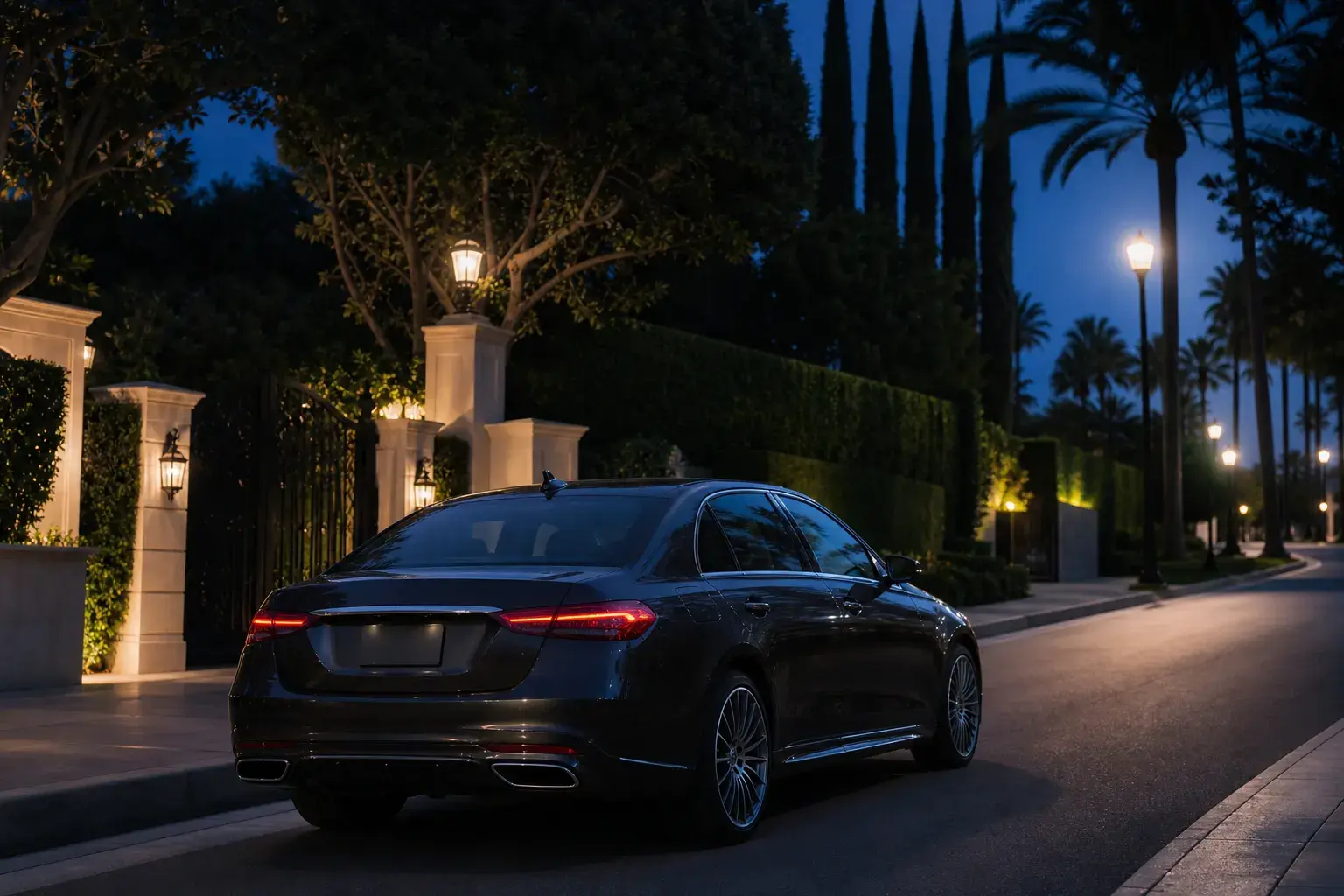 Quiet Beverly Hills street at blue hour — discreet gynecomastia logistics mood Quiet Beverly Hills street at blue hour — discreet gynecomastia logistics mood | SurgiSculpt®