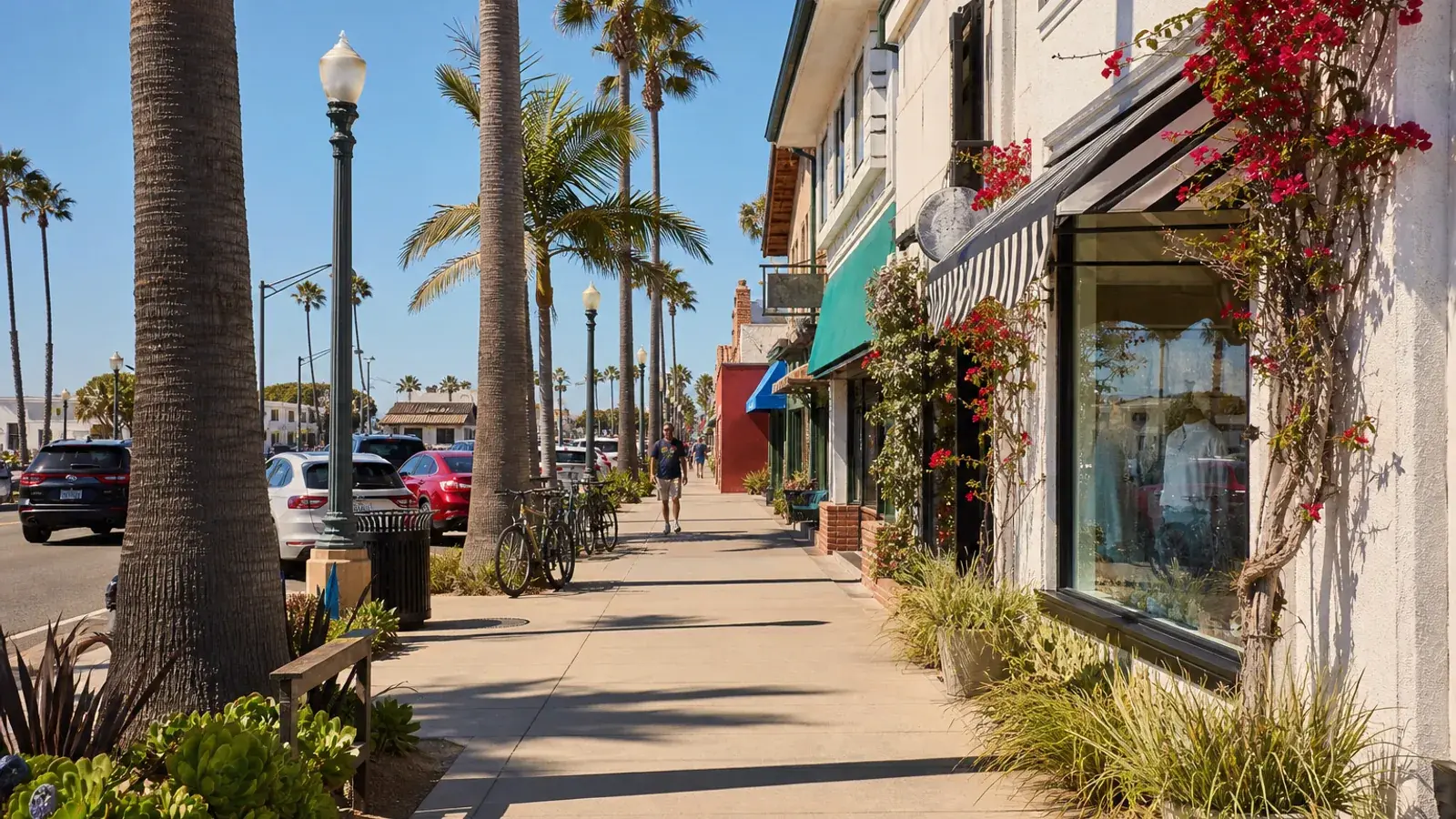 Belmont Shore palm-lined outdoor streetscape — BBL lifestyle context Belmont Shore palm-lined outdoor streetscape — BBL lifestyle context | SurgiSculpt®