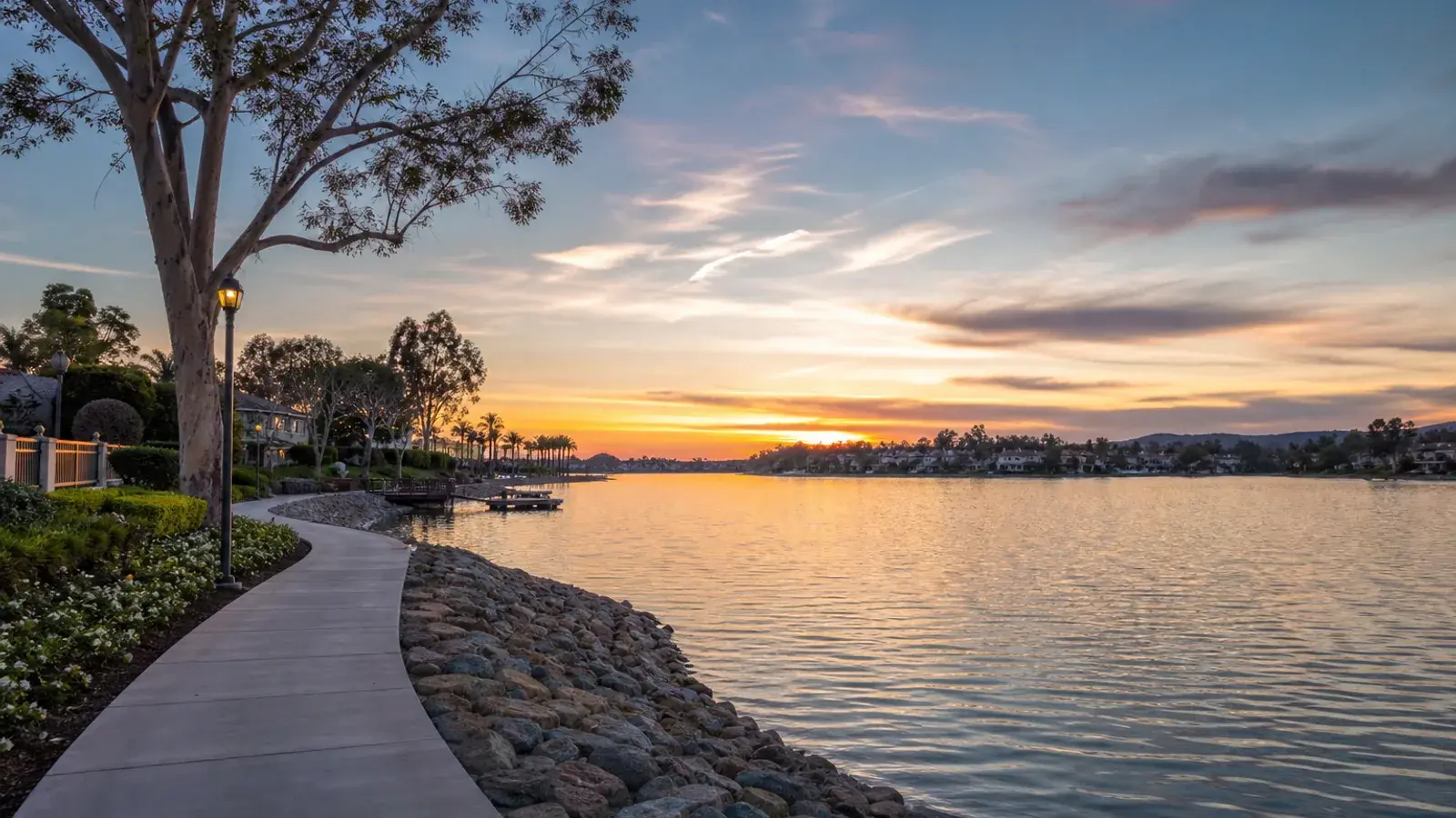 Mission Viejo lakeside promenade at dusk — Brazilian Butt Lift lifestyle Mission Viejo lakeside promenade at dusk — Brazilian Butt Lift lifestyle | SurgiSculpt®