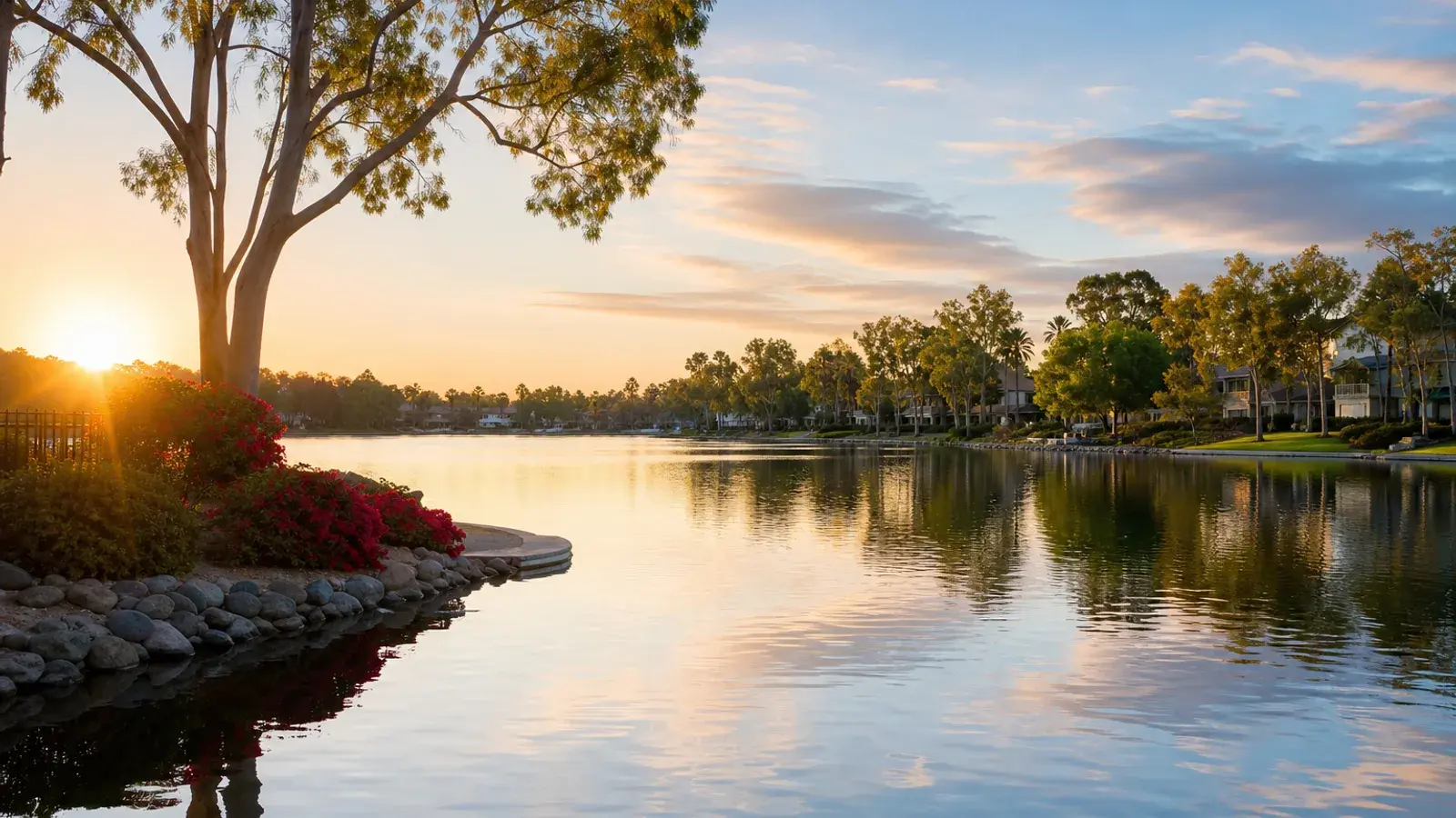 Lake Mission Viejo morning light over water and trees — gynecomastia lifestyle Lake Mission Viejo morning light over water and trees — gynecomastia lifestyle | SurgiSculpt®
