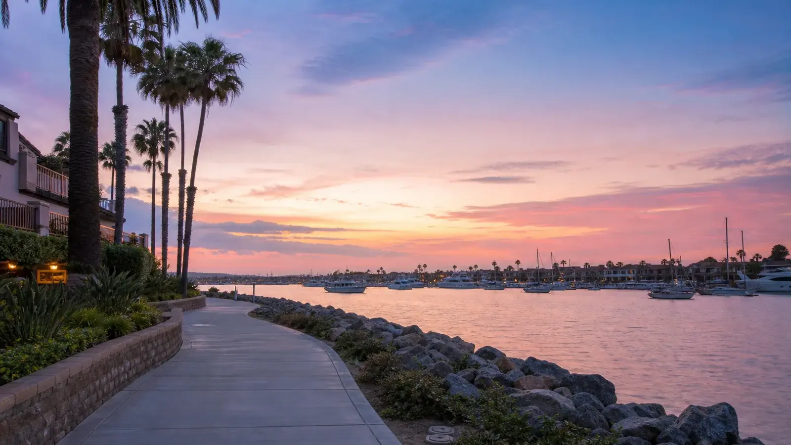 Newport Beach harbor path at dawn — gynecomastia lifestyle fitness context Newport Beach harbor path at dawn — gynecomastia lifestyle fitness context | SurgiSculpt®
