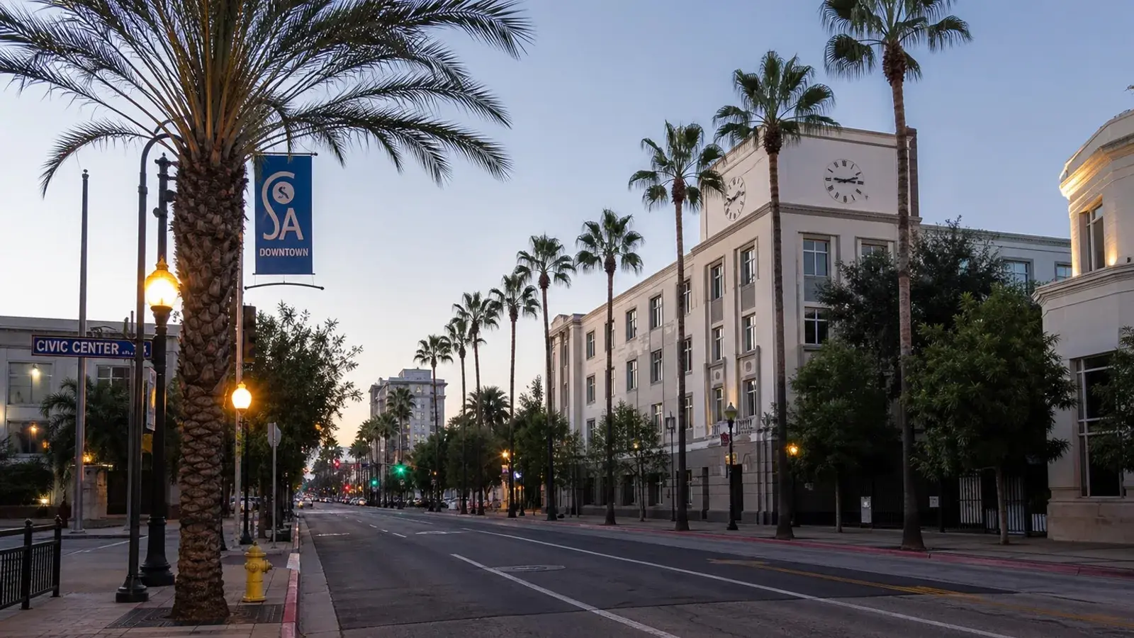 Santa Ana downtown morning street with palms — gynecomastia lifestyle Santa Ana downtown morning street with palms — gynecomastia lifestyle | SurgiSculpt®
