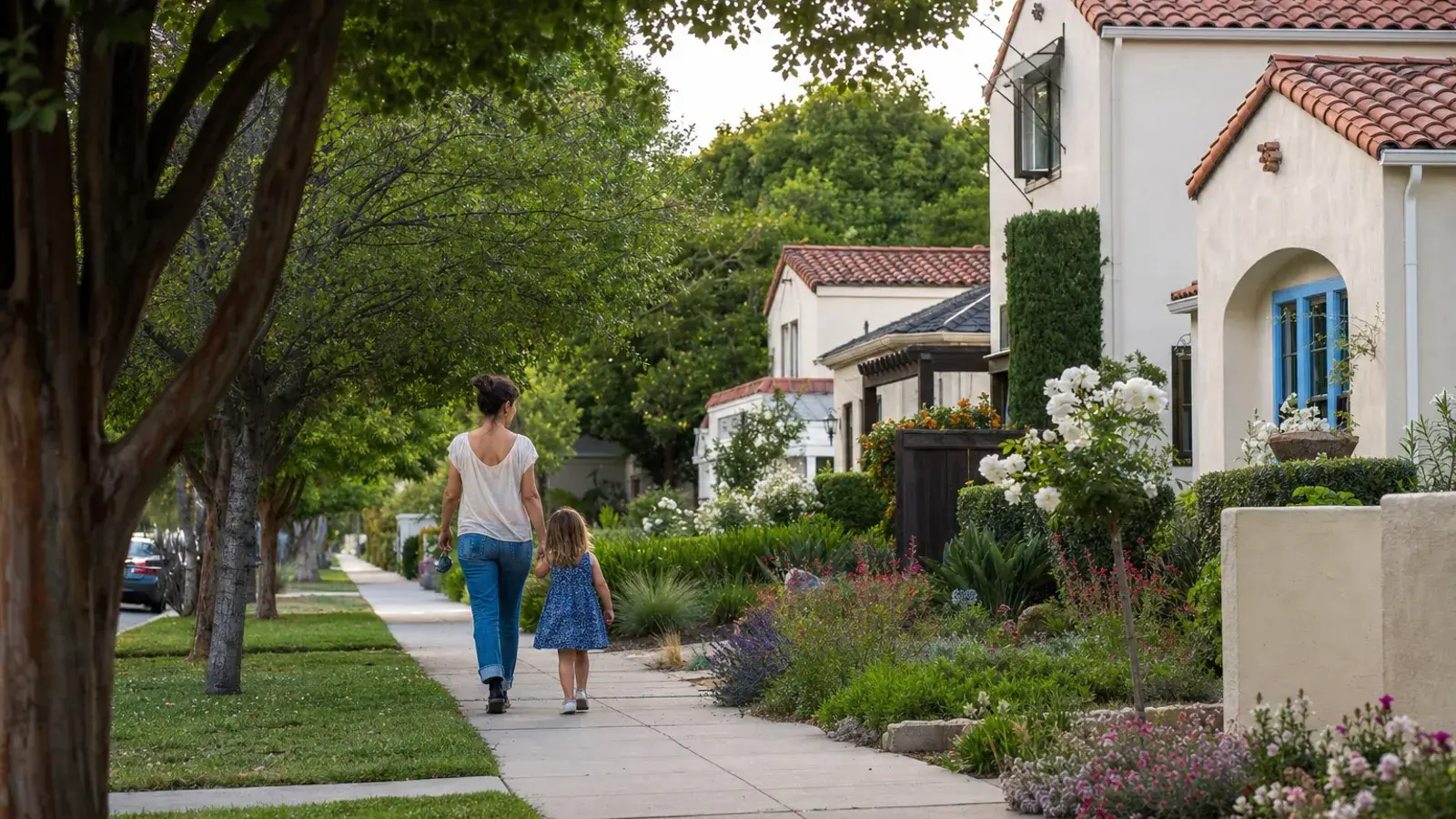 Leafy Santa Monica neighborhood sidewalk — mommy makeover context Leafy Santa Monica neighborhood sidewalk — mommy makeover context | SurgiSculpt®