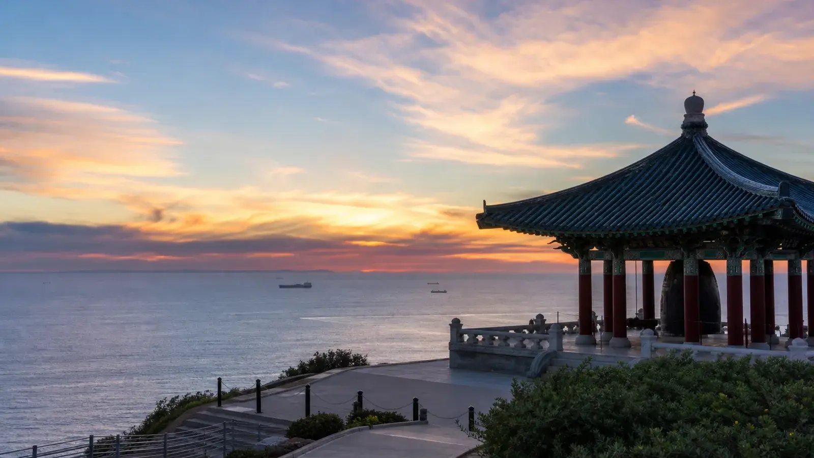 Pacific vista from San Pedro Korean Bell overlook at soft dusk — breast augmentation context Pacific vista from San Pedro Korean Bell overlook at soft dusk — breast augmentation context | SurgiSculpt®