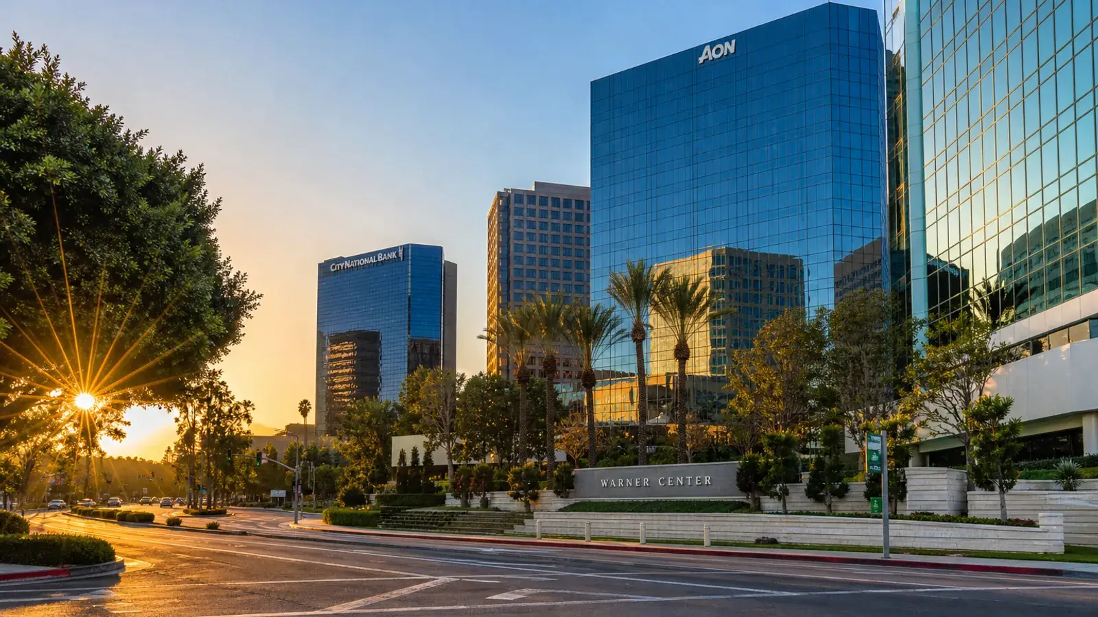 Warner Center area exteriors in Woodland Hills at golden hour — HD Liposuction lifestyle context Warner Center area exteriors in Woodland Hills at golden hour — HD Liposuction lifestyle context | SurgiSculpt®