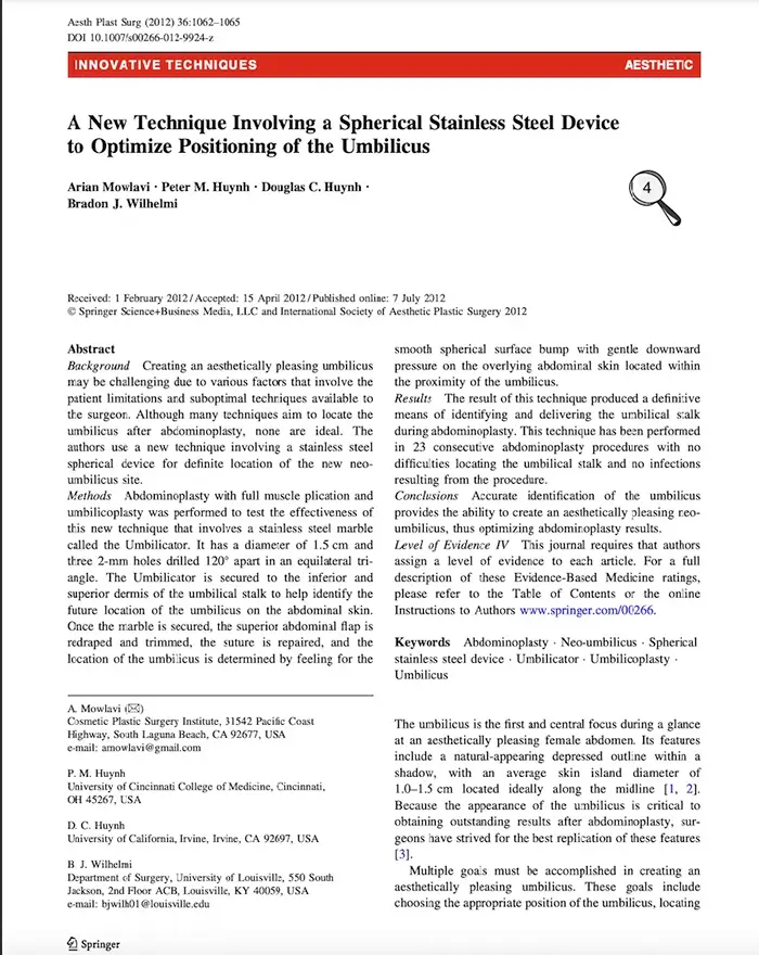 Optimize Positioning of the Umbilicus in Los Angeles- Dr. Arian Mowlavi